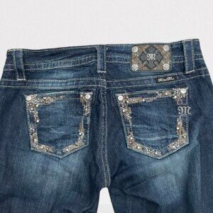 Miss Me Embellished Dark Wash Mid Rise Easy Skinni Jeans Size 27 Length 30.5